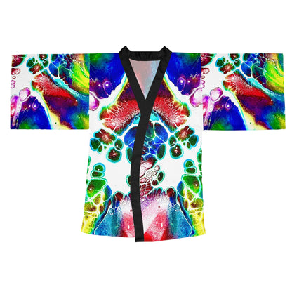 Vibrant Abstract Long Sleeve Kimono Robe, Loungewear