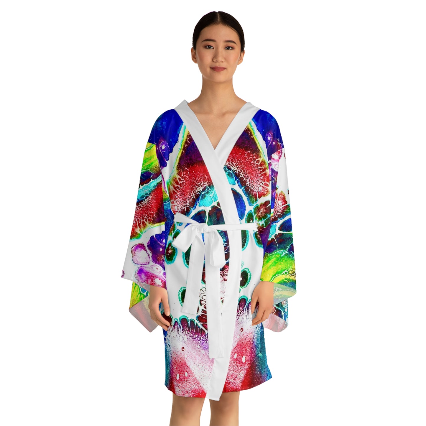 Vibrant Abstract Long Sleeve Kimono Robe, Loungewear