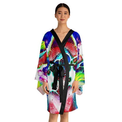 Vibrant Abstract Long Sleeve Kimono Robe, Loungewear