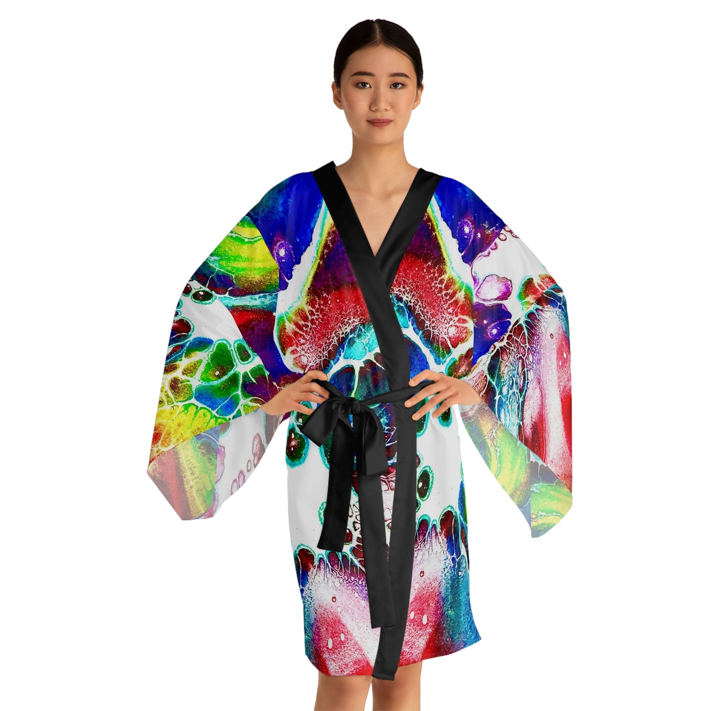 Vibrant Abstract Long Sleeve Kimono Robe, Loungewear