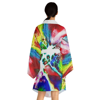 Vibrant Abstract Long Sleeve Kimono Robe, Loungewear